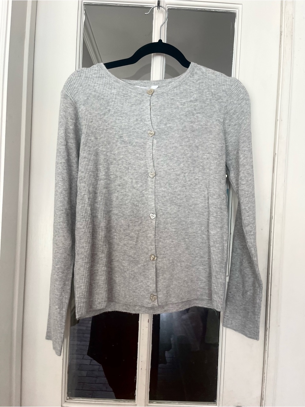 Market & Spruce Girls Light Gray Ribbed Sweater with Mint Trim